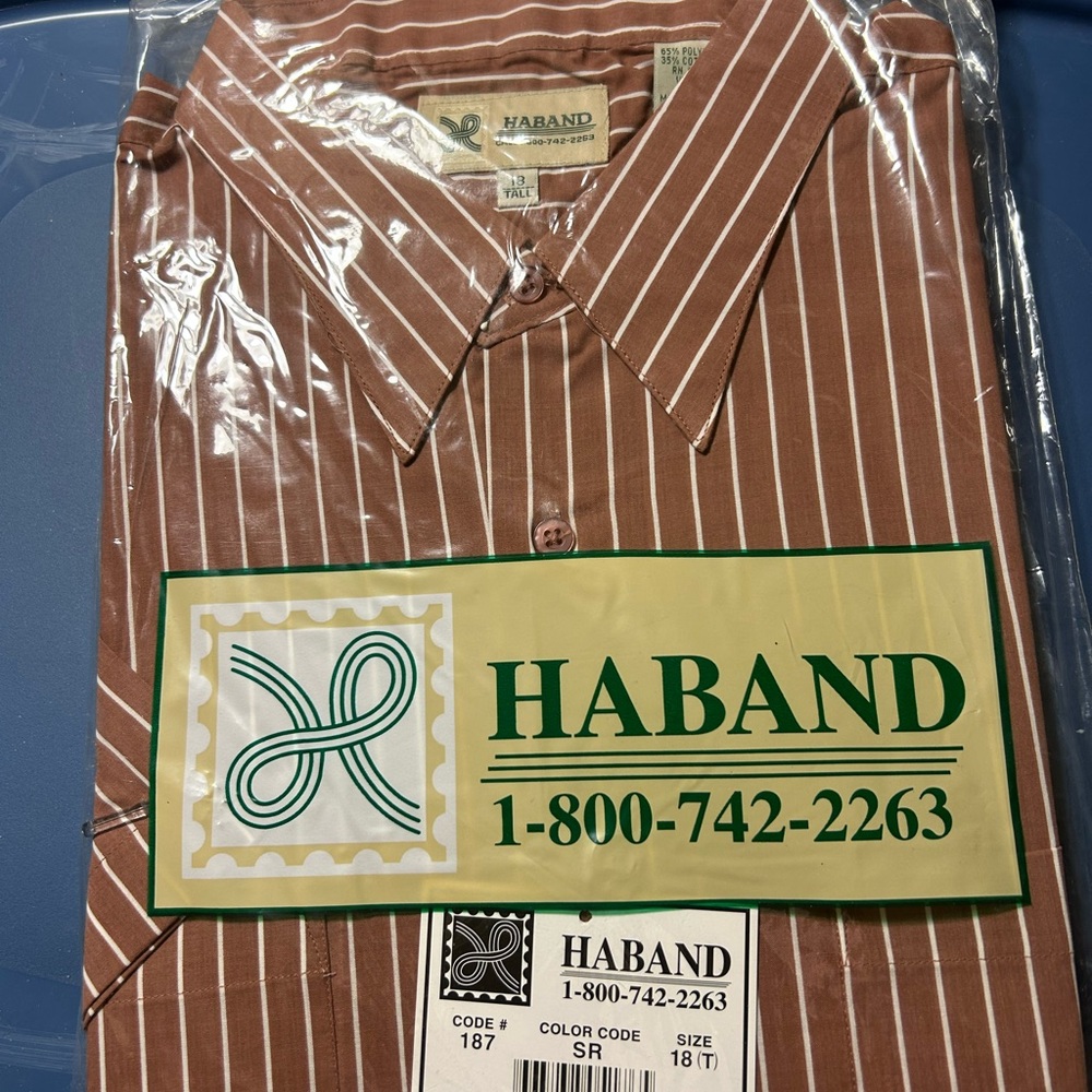 Haband Men's Casual Shirt in Brown with White Stripes XXL Tall. new in package